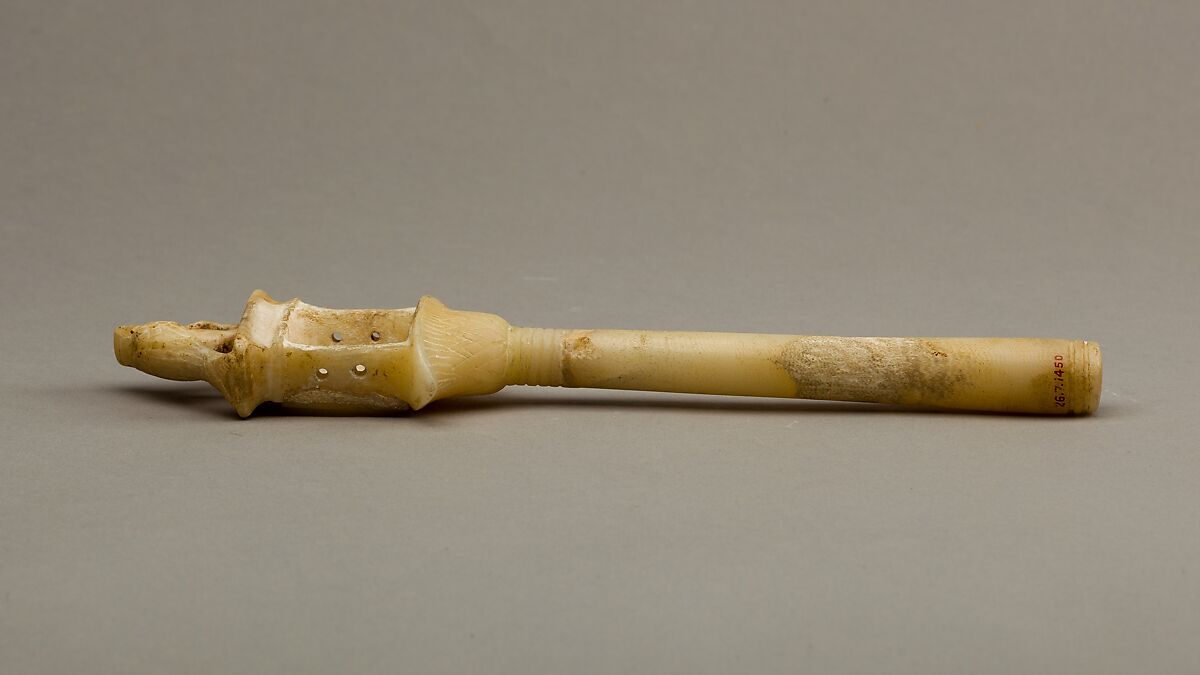 Sistrum Inscribed with the Names of King Teti, Travertine (Egyptian alabaster), pigment, resin