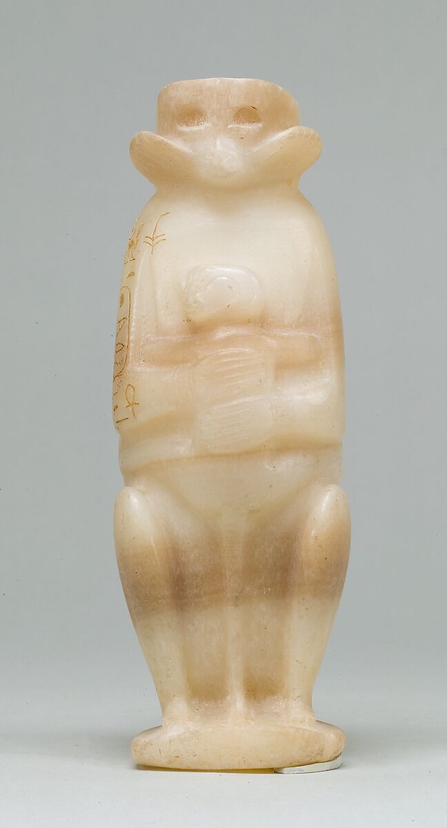 Vase in the Shape of Mother Monkey with Her Young, Travertine (Egyptian alabaster), paint, resin and pigment