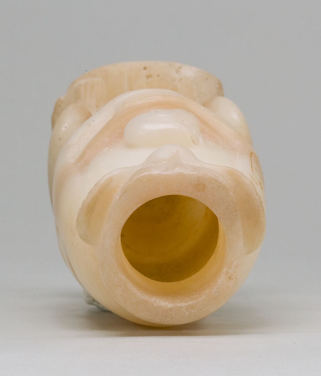 Vase in the Shape of Mother Monkey with Her Young, Travertine (Egyptian alabaster), paint, resin and pigment