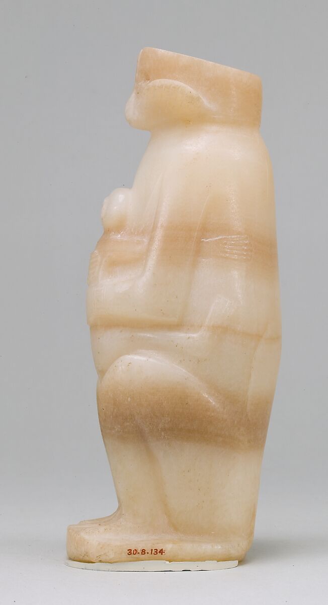 Vase in the Shape of Mother Monkey with Her Young, Travertine (Egyptian alabaster), paint, resin and pigment