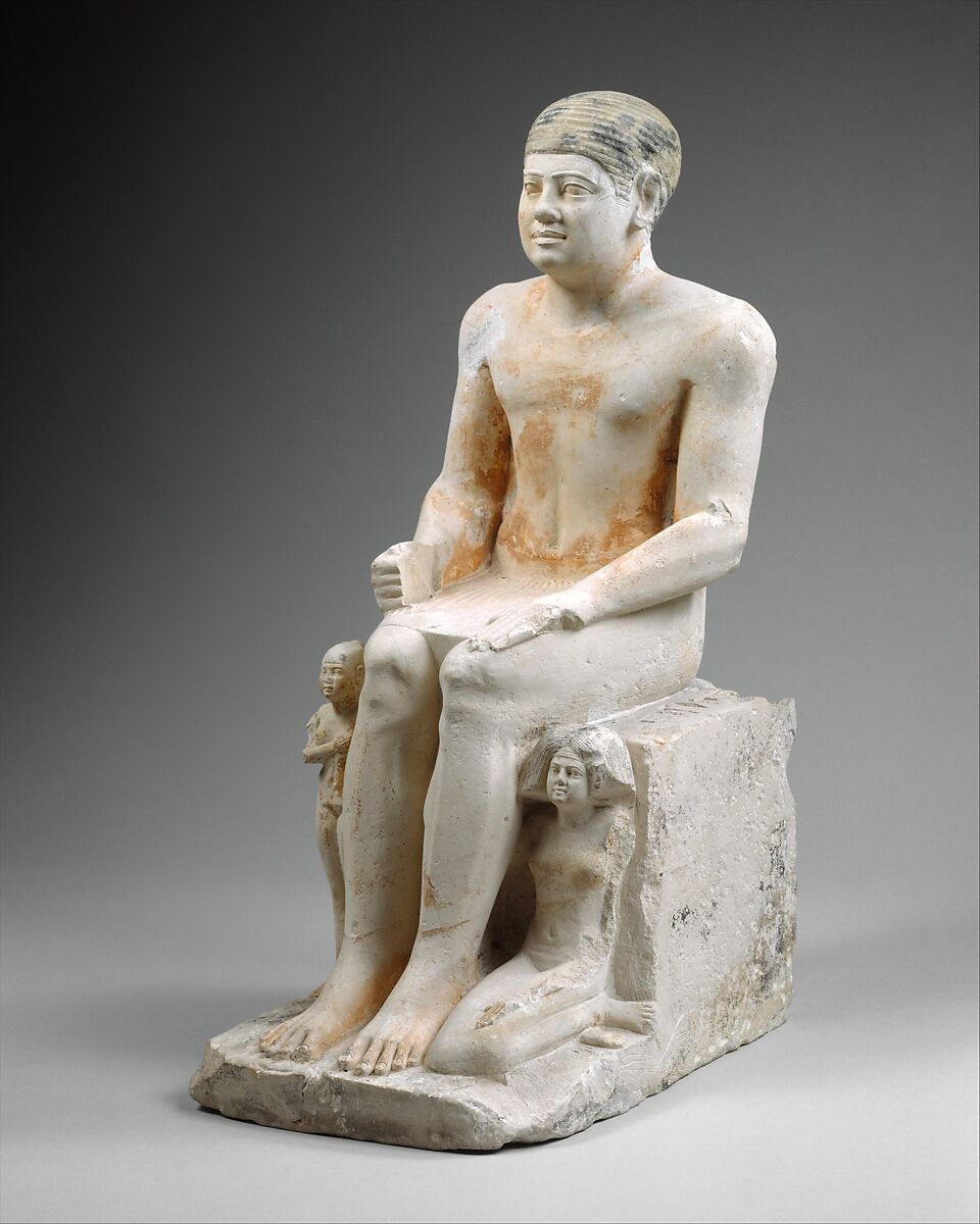 Nikare with his Wife and Daughter, Limestone, paint