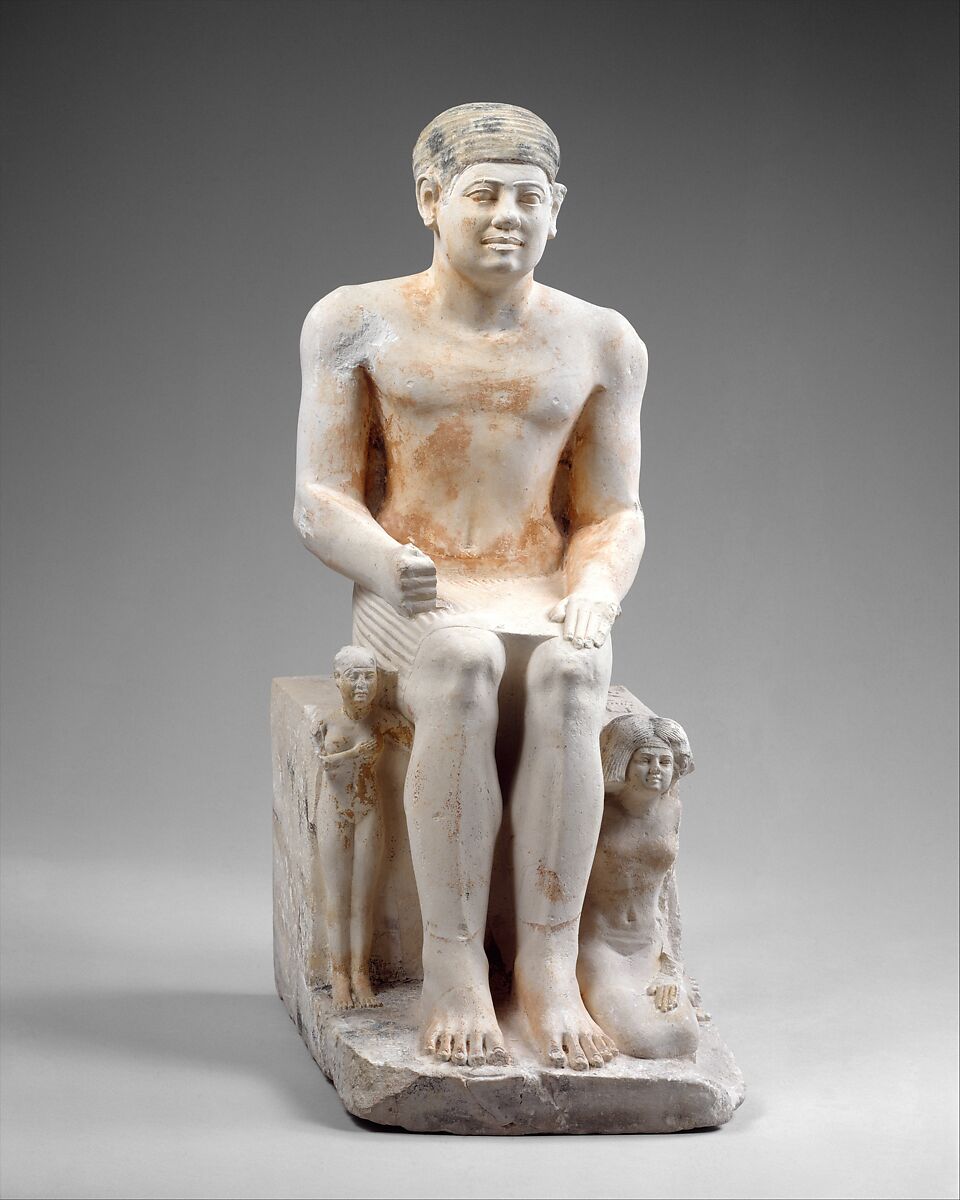 Nikare with his Wife and Daughter, Limestone, paint