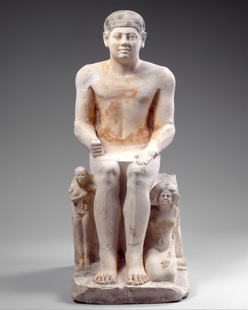 Nikare with his Wife and Daughter, Limestone, paint 