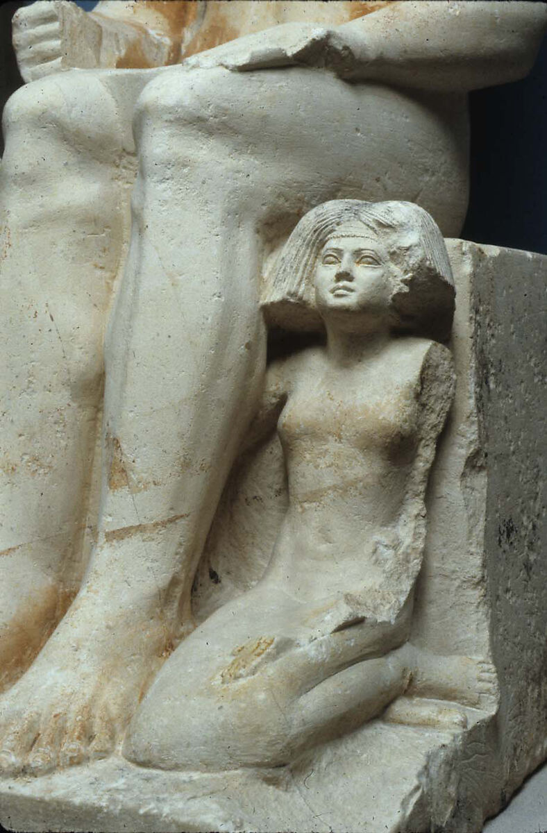 Nikare with his Wife and Daughter, Limestone, paint