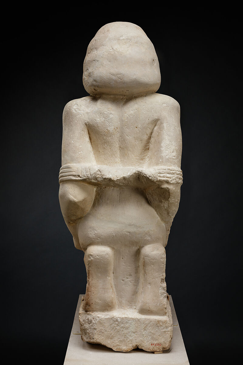 Kneeling captive, Limestone, paint