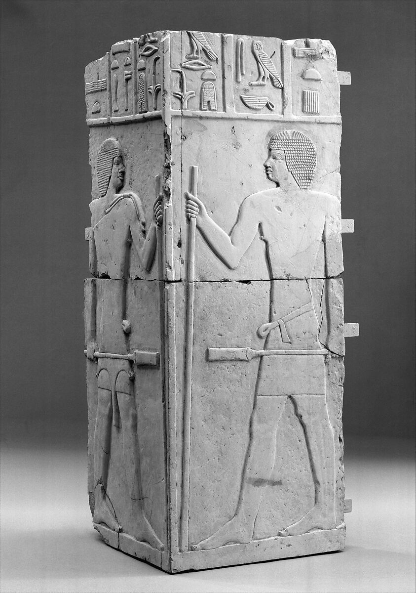 Corner of niche from the tomb of Akhtihotep, Limestone, paint