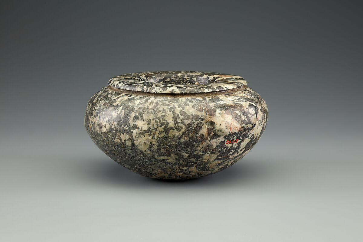 Squat jar with two lugs, Probably pegmatitic quartz diorite