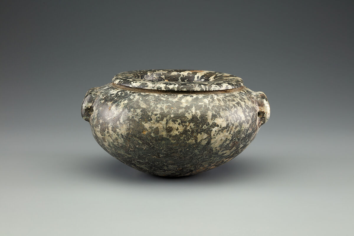 Squat jar with two lugs, Probably pegmatitic quartz diorite