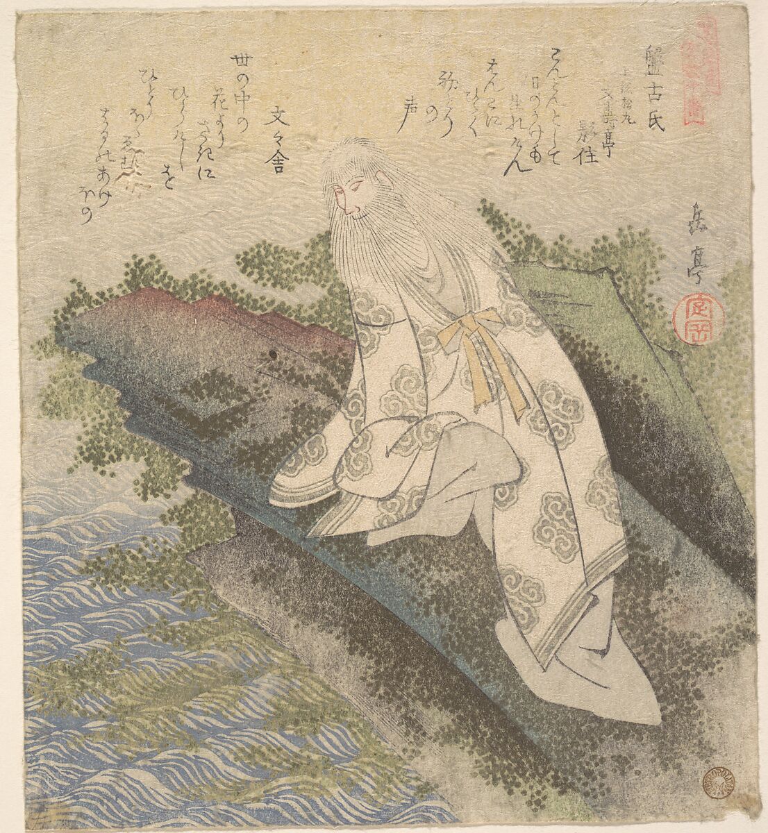 Banko, a Chinese Sage, Yashima Gakutei (Japanese, 1786?–1868), Woodblock print (surimono); ink and color on paper, Japan 