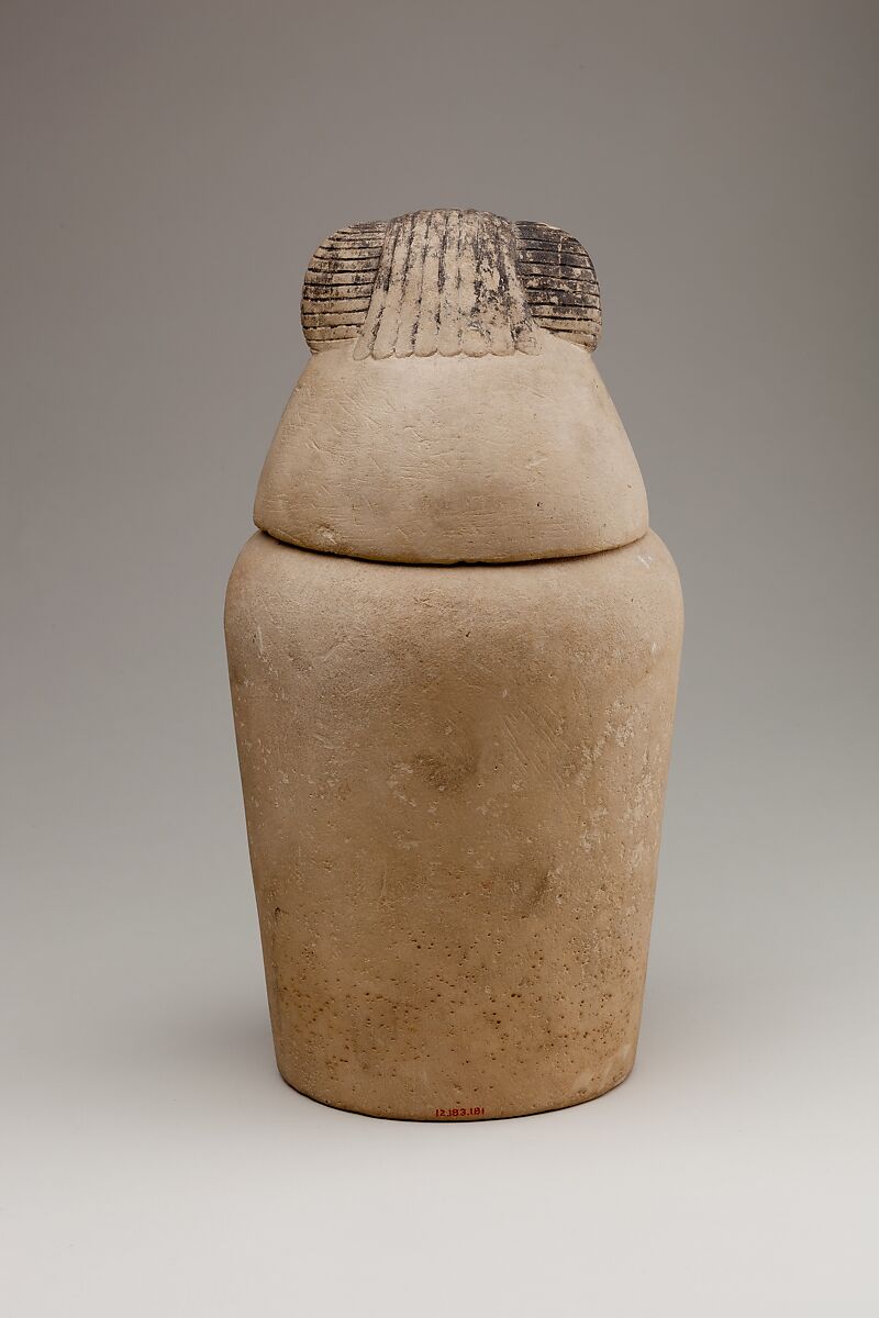Canopic Jar Representing the Deity Hapy, Limestone, paint