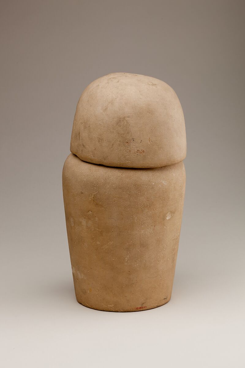 Canopic Jar Representing the Deity Qebehsenuef, Limestone, paint