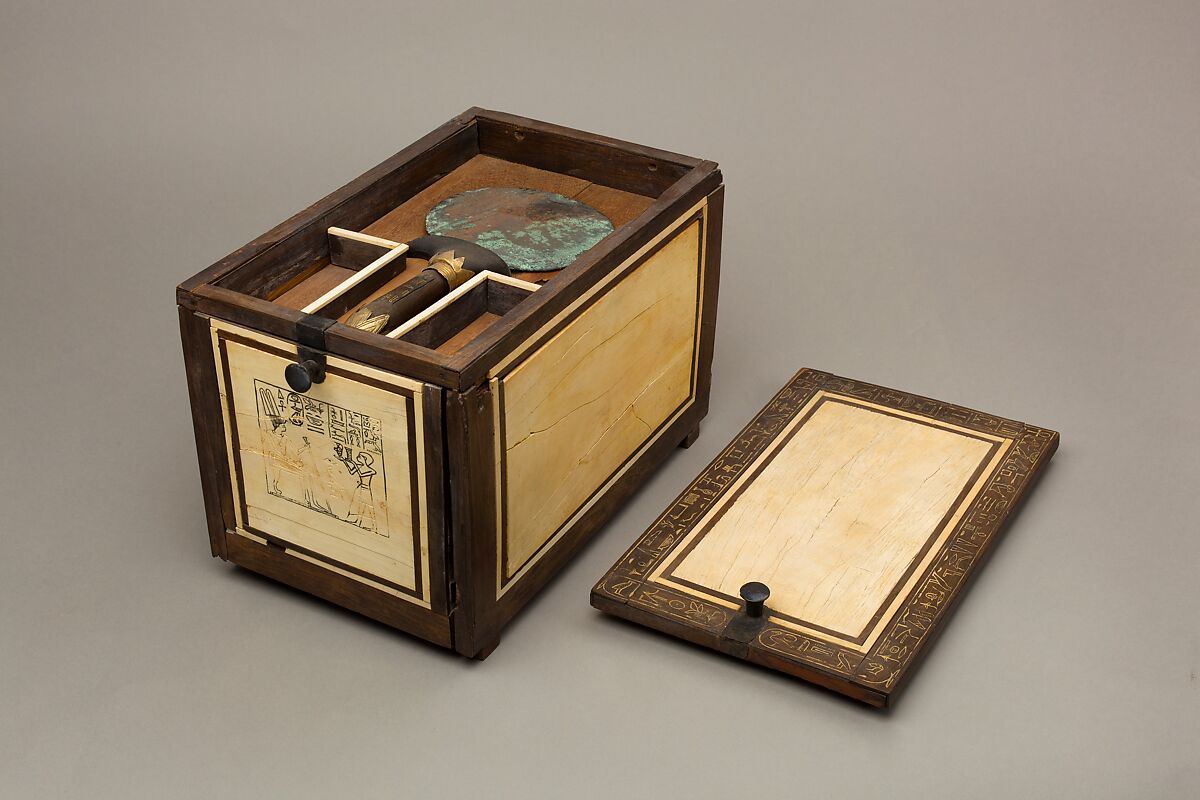Cosmetic Box of the Royal Butler Kemeni, Cedar, with ebony and ivory veneer and silver mounts