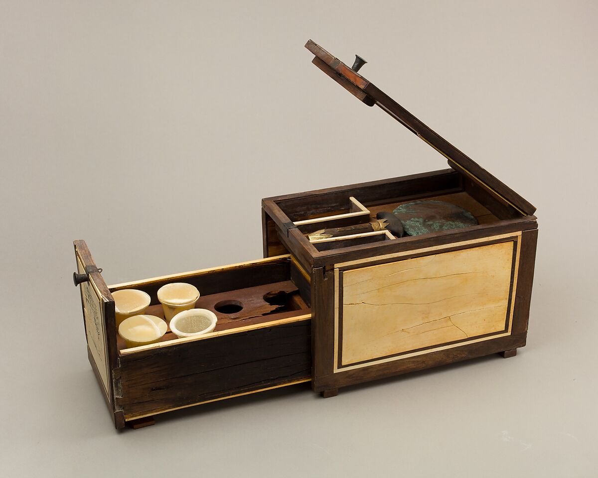Cosmetic Box of the Royal Butler Kemeni, Cedar, with ebony and ivory veneer and silver mounts