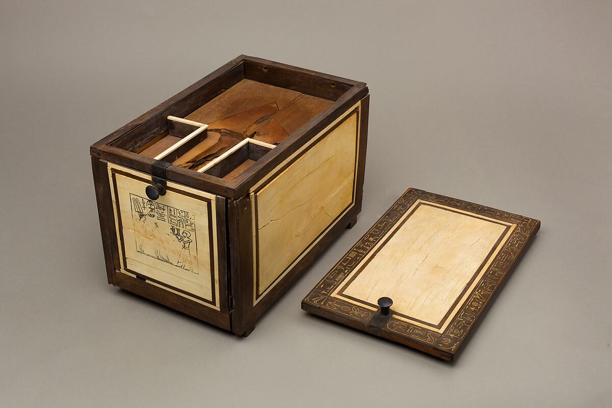 Cosmetic Box of the Royal Butler Kemeni, Cedar, with ebony and ivory veneer and silver mounts
