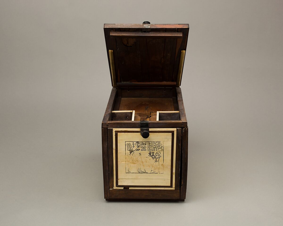 Cosmetic Box of the Royal Butler Kemeni, Cedar, with ebony and ivory veneer and silver mounts