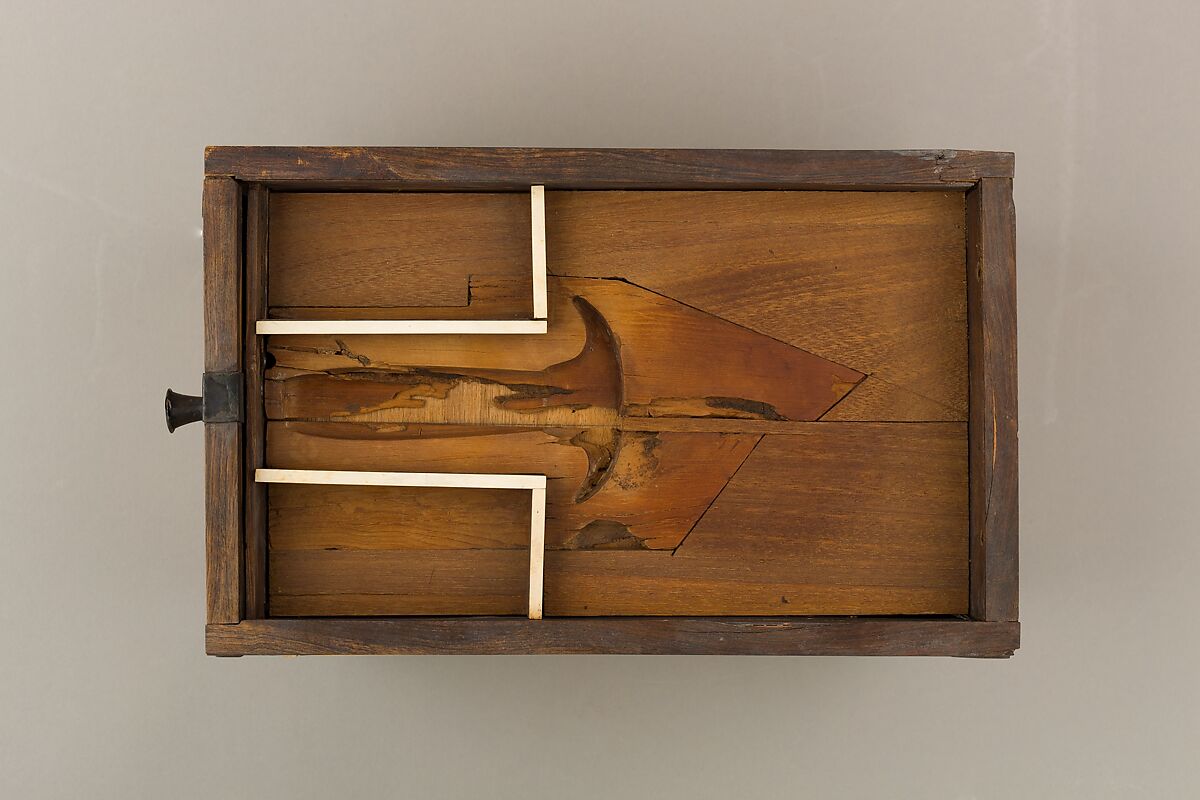 Cosmetic Box of the Royal Butler Kemeni, Cedar, with ebony and ivory veneer and silver mounts