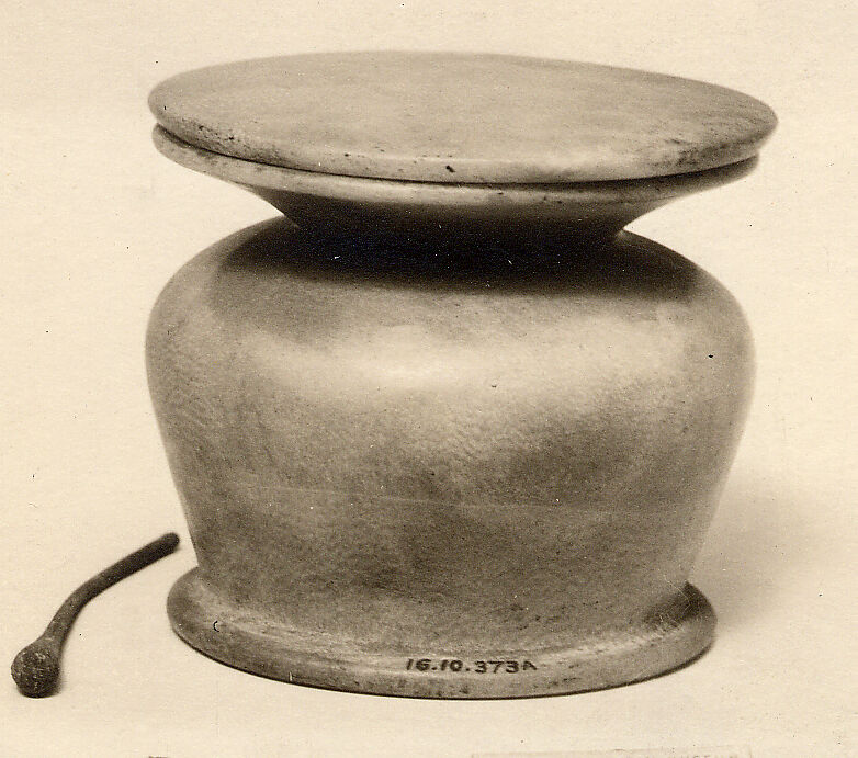 Kohl Jar and Stick (with 16.10.373c), Travertine (Egyptian alabaster)