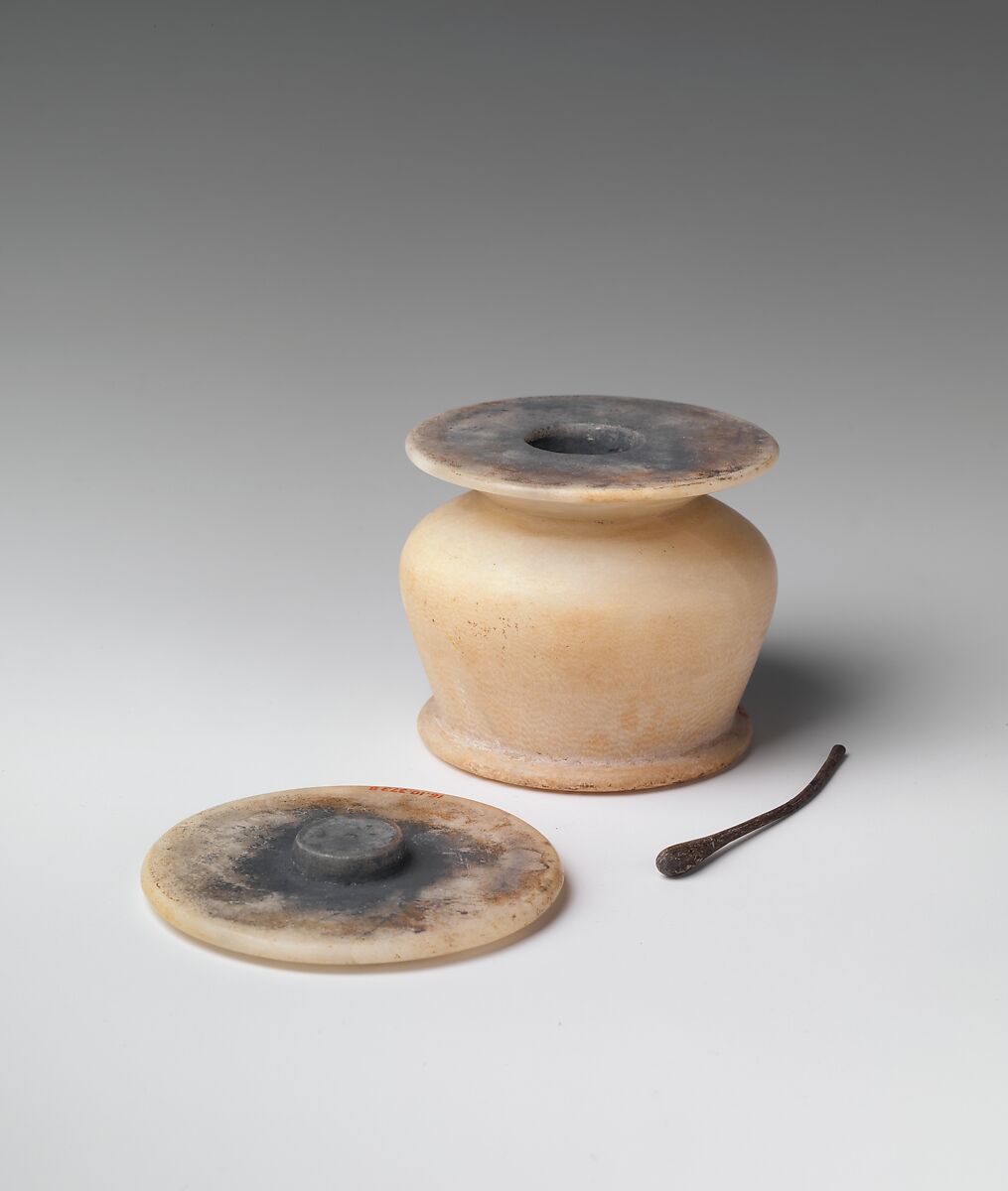 Kohl Jar and Stick (with 16.10.373c), Travertine (Egyptian alabaster) 