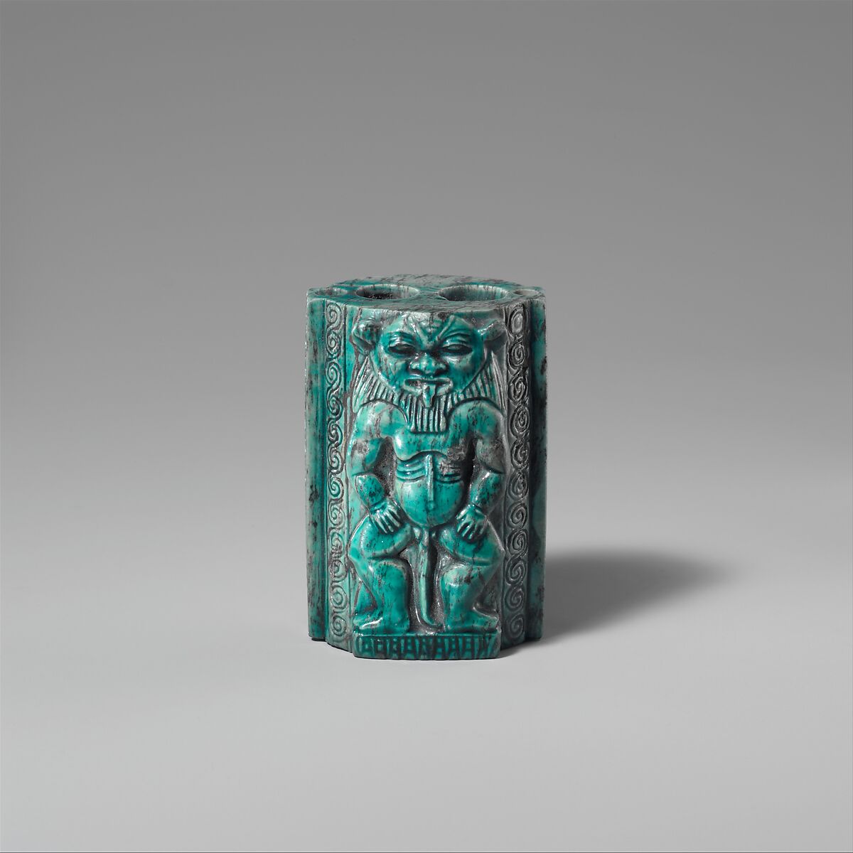 Kohl Container Decorated with Bes-images, Steatite, glazed