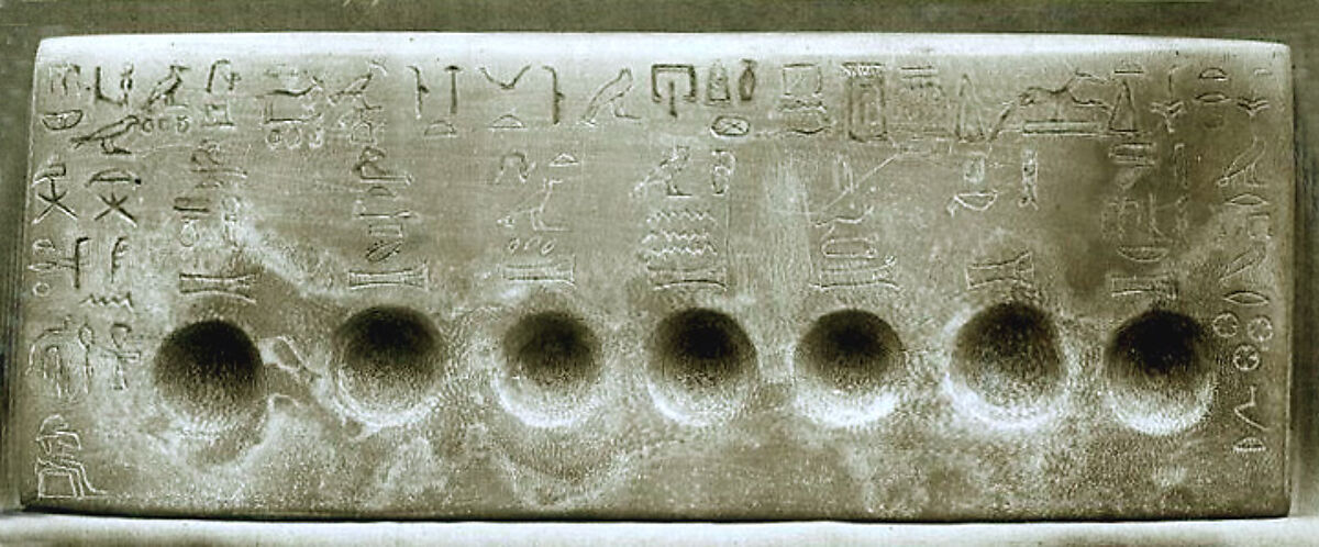 Offering slab for seven oils of Ankhwadjes, Travertine (Egyptian alabaster) 