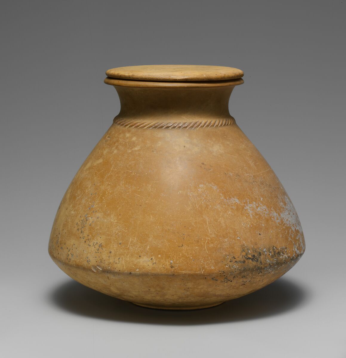 Carinated Stone Jar with Rope Pattern, Limestone 