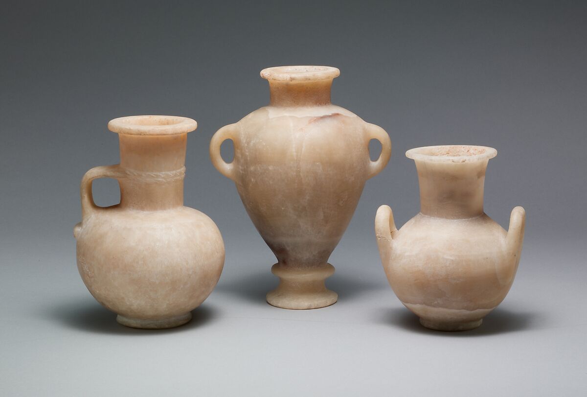 Two-Handled Ointment Jar, Crystalline and banded travertine (Egyptian alabaster)