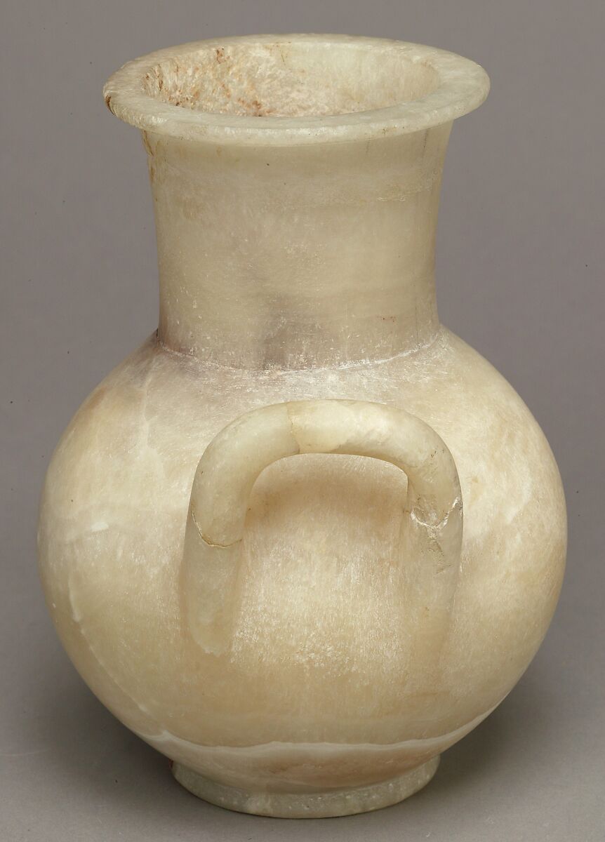 Two-Handled Ointment Jar, Crystalline and banded travertine (Egyptian alabaster)