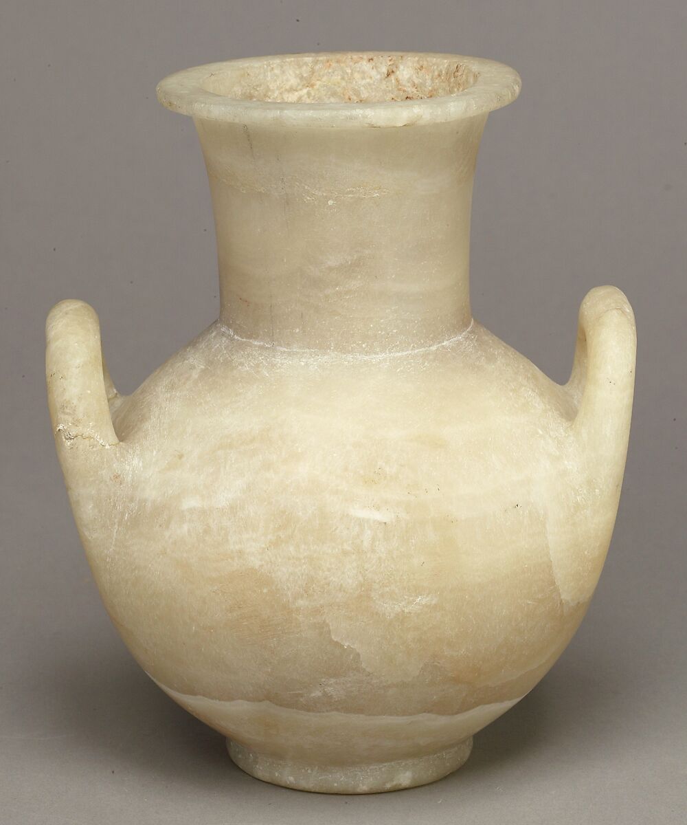 Two-Handled Ointment Jar, Crystalline and banded travertine (Egyptian alabaster) 
