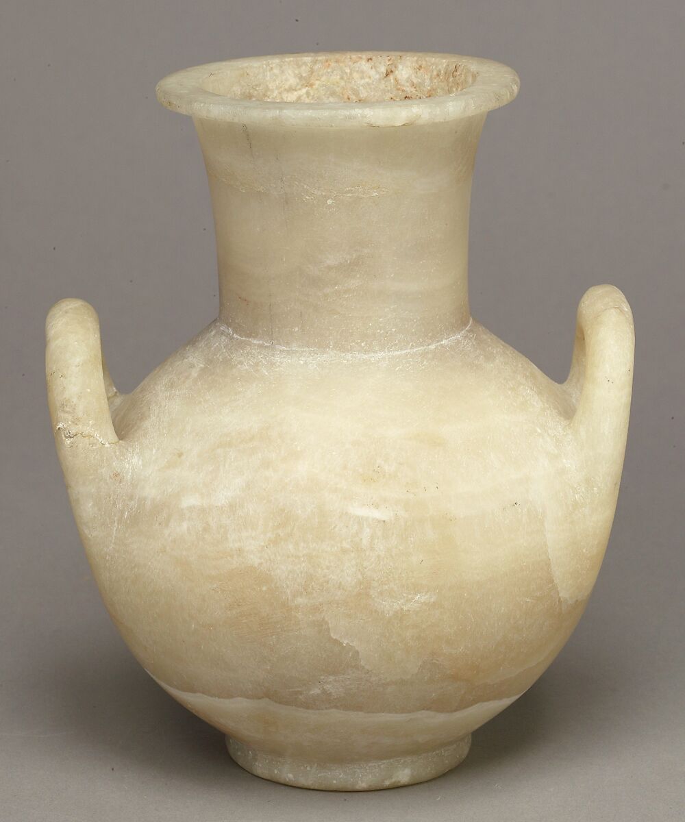 Two-Handled Ointment Jar, Crystalline and banded travertine (Egyptian alabaster)