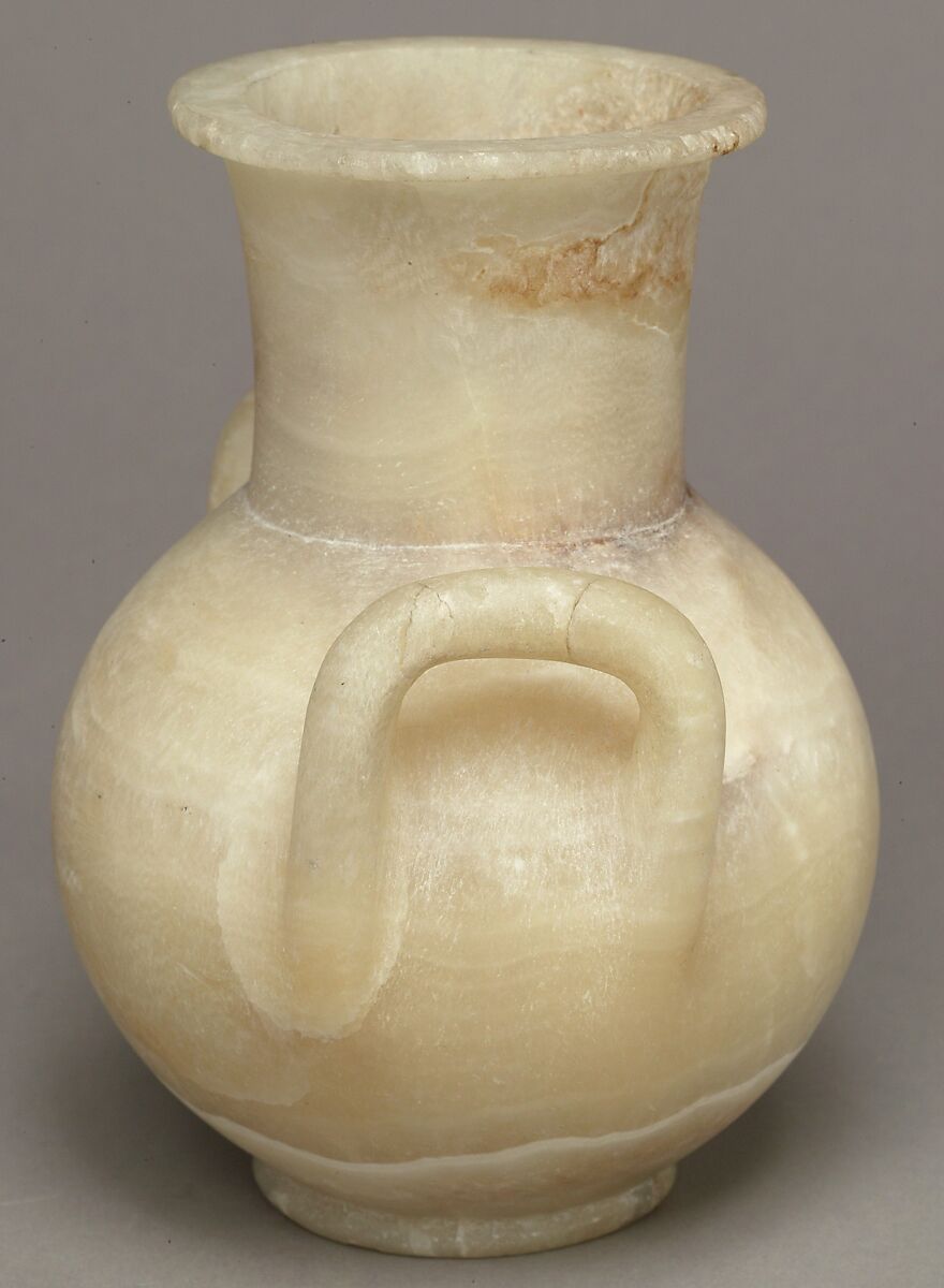 Two-Handled Ointment Jar, Crystalline and banded travertine (Egyptian alabaster)