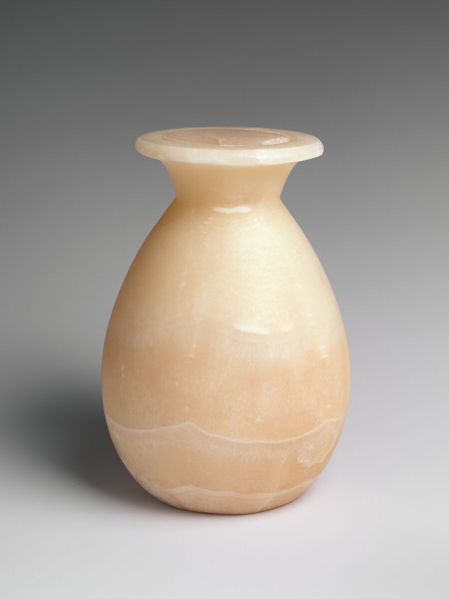 Jar, piriform, Travertine (Egyptian alabaster) 