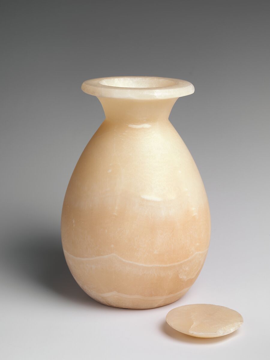 Jar, piriform, Travertine (Egyptian alabaster)