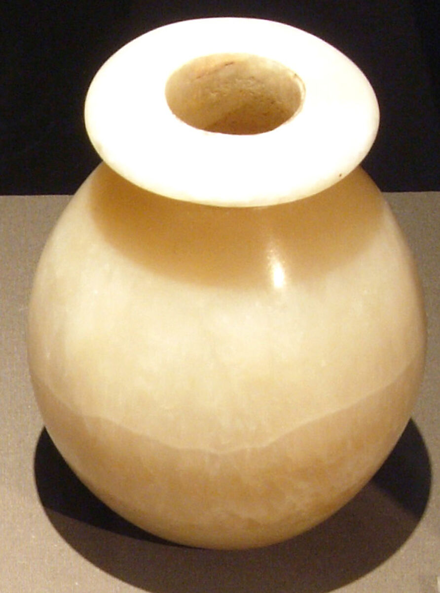 Bag-shaped Jar, Travertine (Egyptian alabaster) 