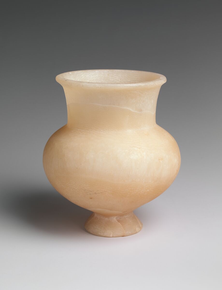 Wide-Necked Cosmetic Jar, Travertine (Egyptian alabaster) 