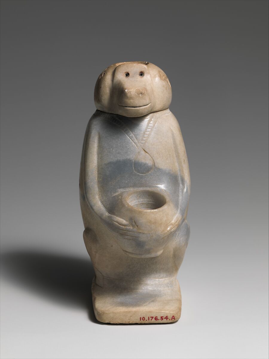 Ointment jar in the shape of a baboon, Anhydrite