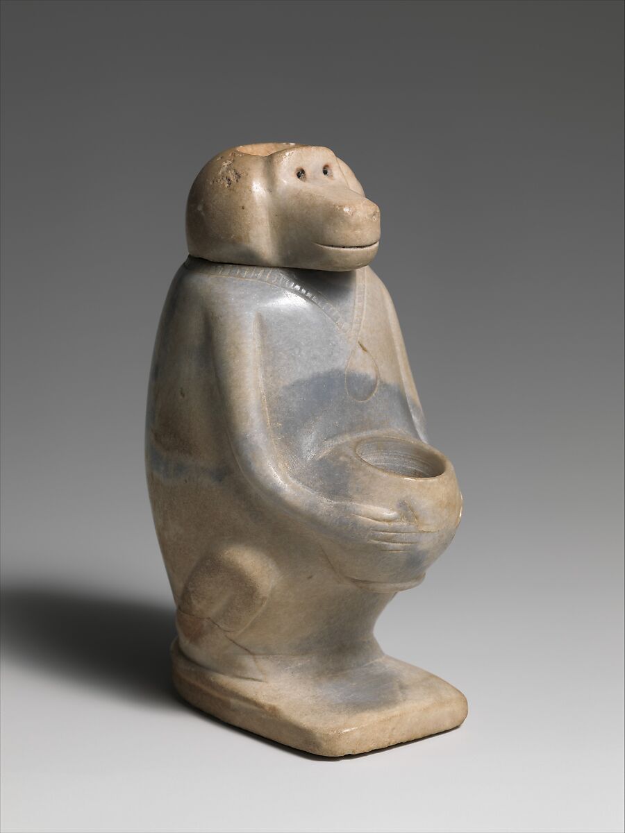 Ointment jar in the shape of a baboon, Anhydrite