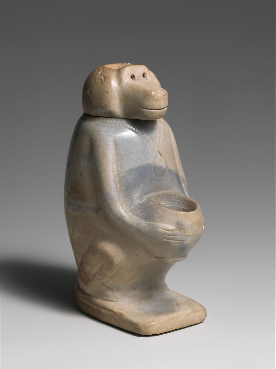 Ointment jar in the shape of a baboon, Anhydrite 