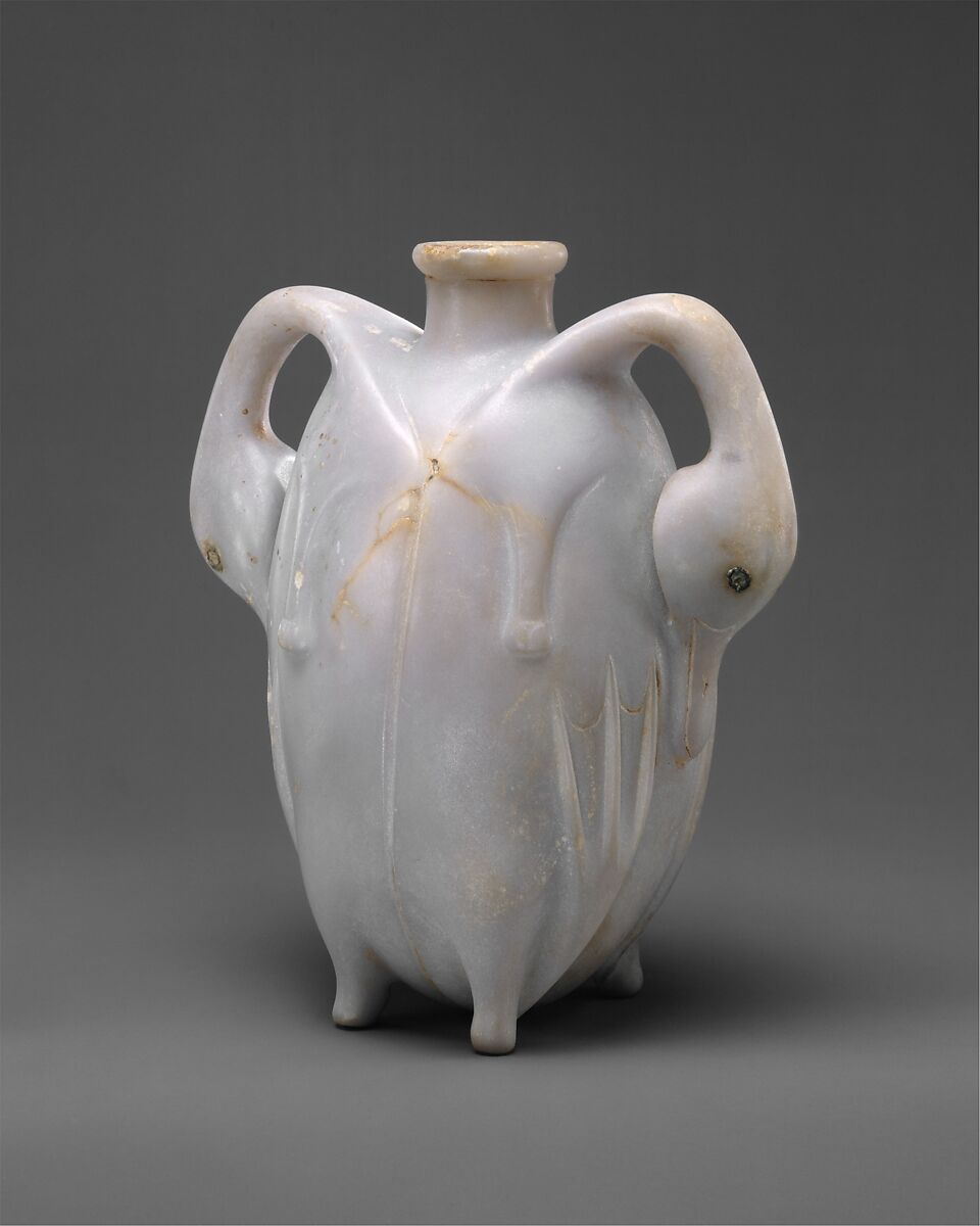 Roman bird-shaped glass vessels were used as perfume bottles. The liquid  was sealed inside the vessels and the tip of the tail had to be broken to  remove the perfume. The one