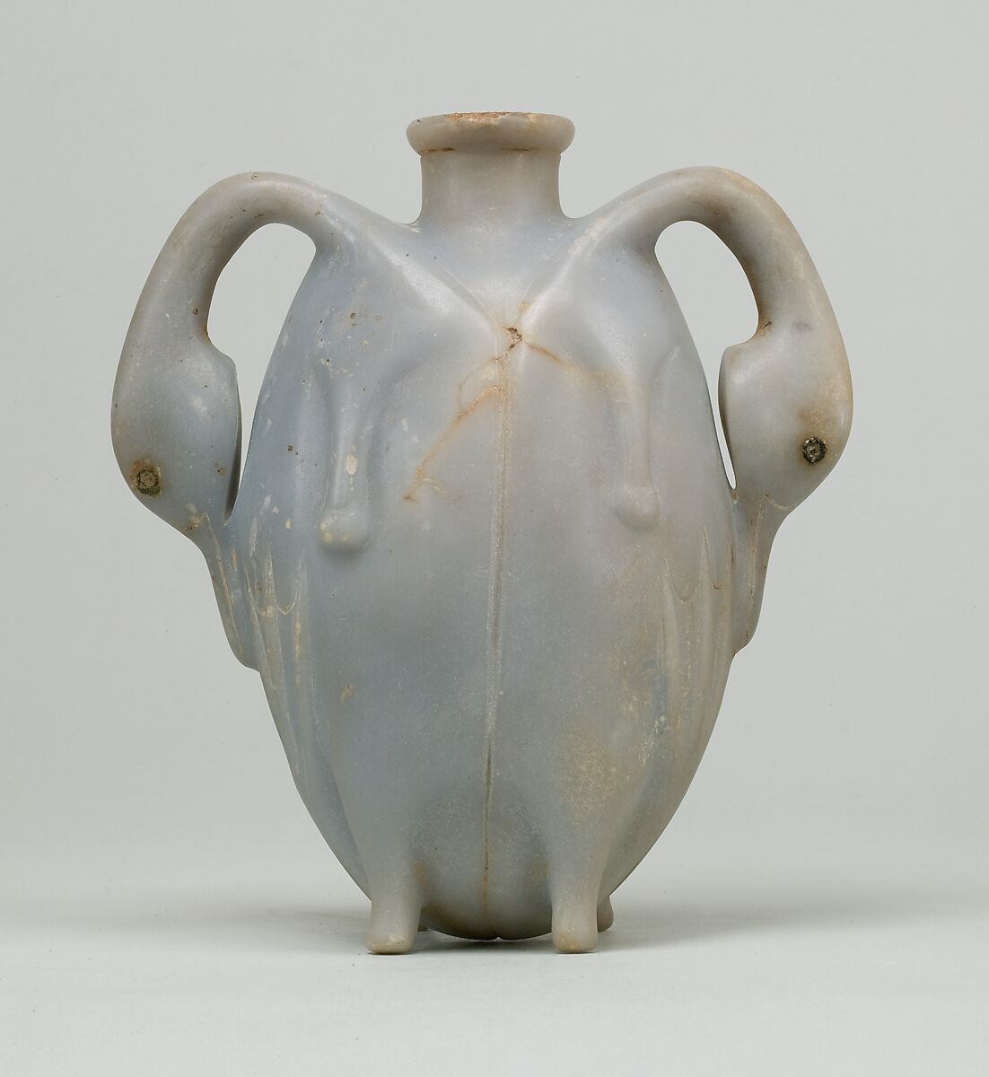 Perfume Vessel in the Shape of Two Trussed Ducks, Anhydrite, eyes inlaid with a porous material inside copper rims