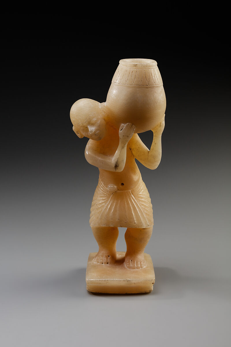 Cosmetic Vessel in the Shape of a Dwarf, Travertine (Egyptian alabaster) (?)