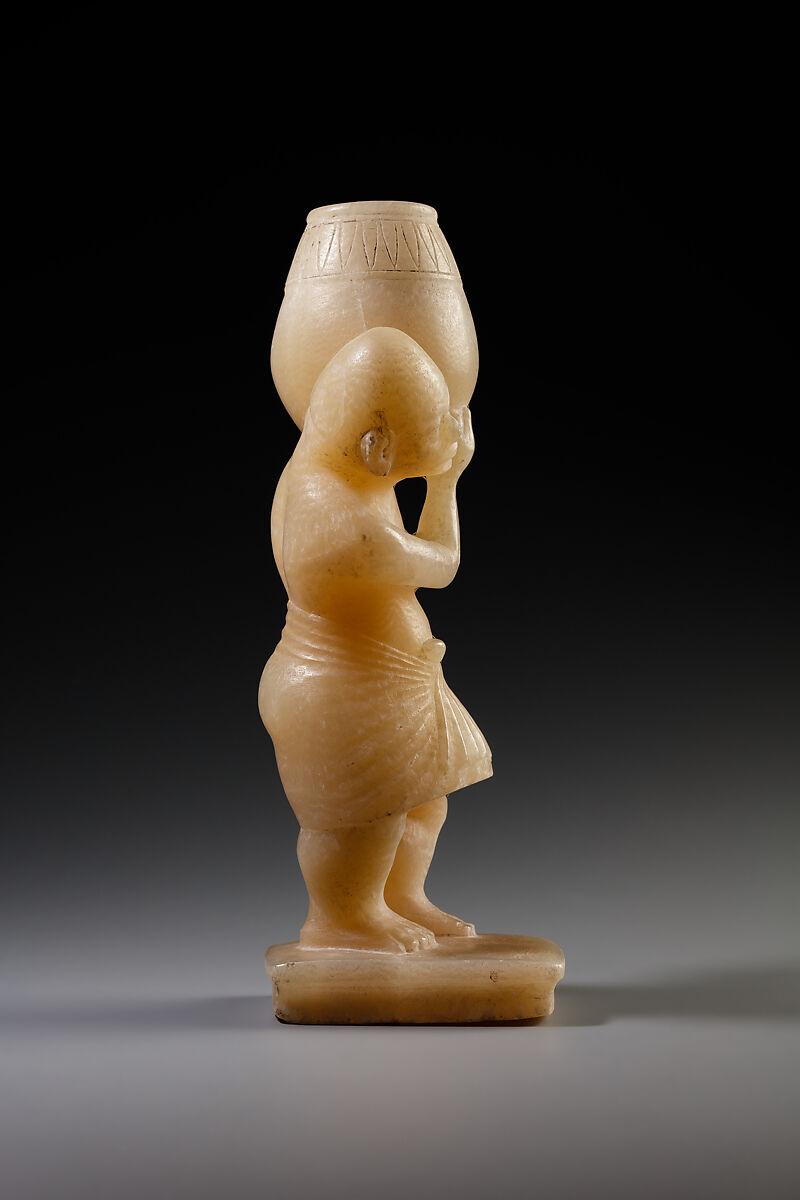 Cosmetic Vessel in the Shape of a Dwarf, Travertine (Egyptian alabaster) (?)