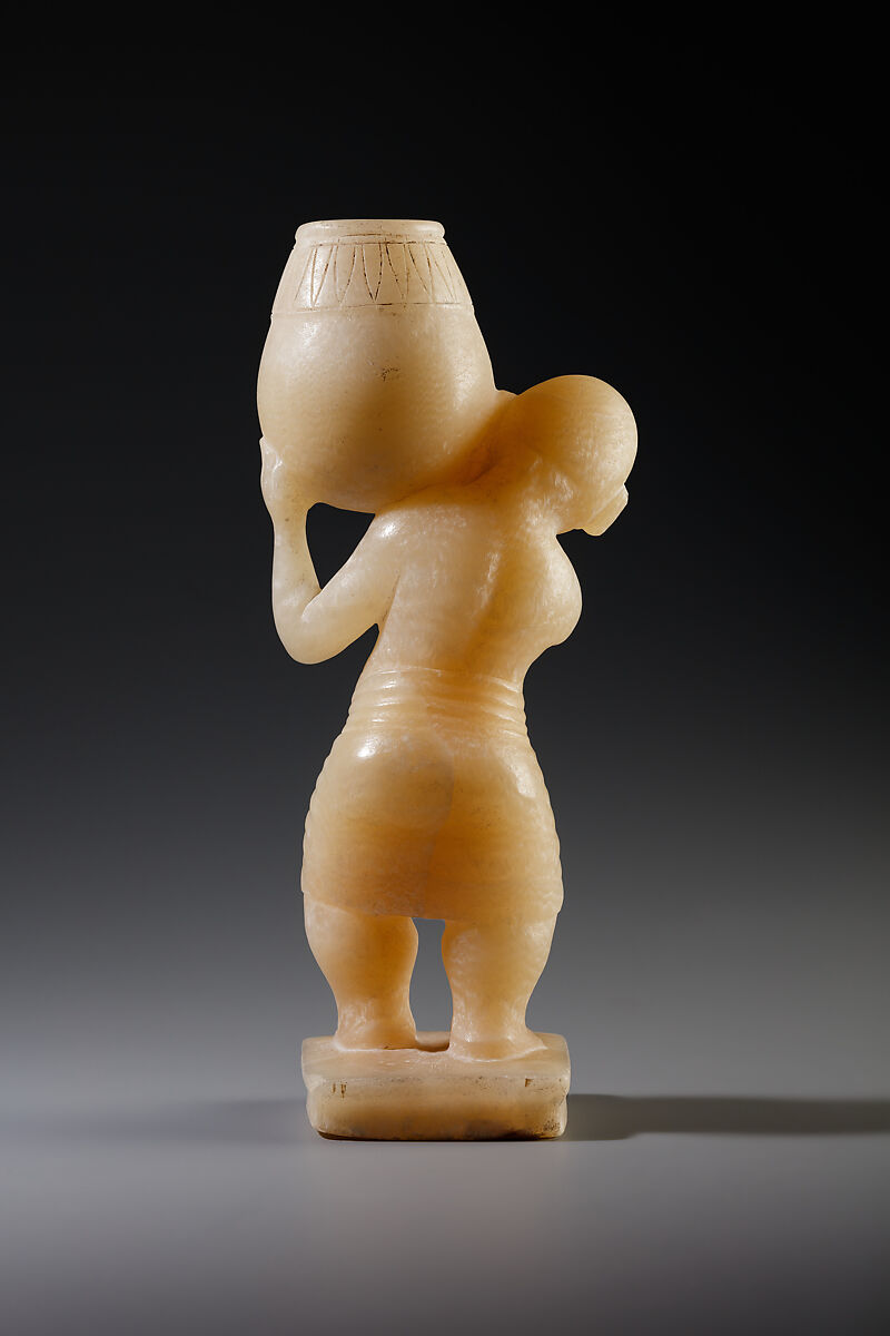 Cosmetic Vessel in the Shape of a Dwarf, Travertine (Egyptian alabaster) (?)