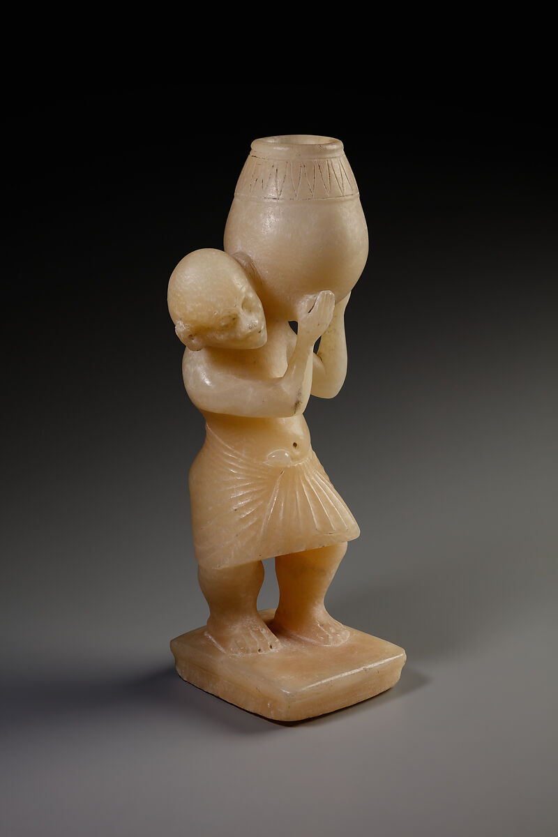Cosmetic Vessel in the Shape of a Dwarf, Travertine (Egyptian alabaster) (?)