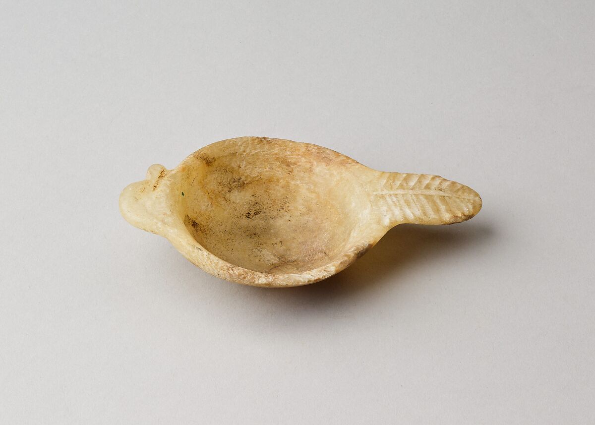 Cosmetic spoon with duck-head handle, Travertine (Egyptian alabaster) 
