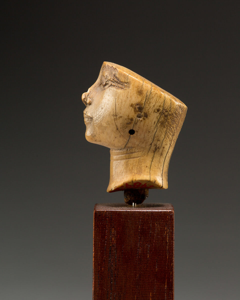 Head of a woman, Ivory (Hippopotamus), Egyptian blue (traces)
