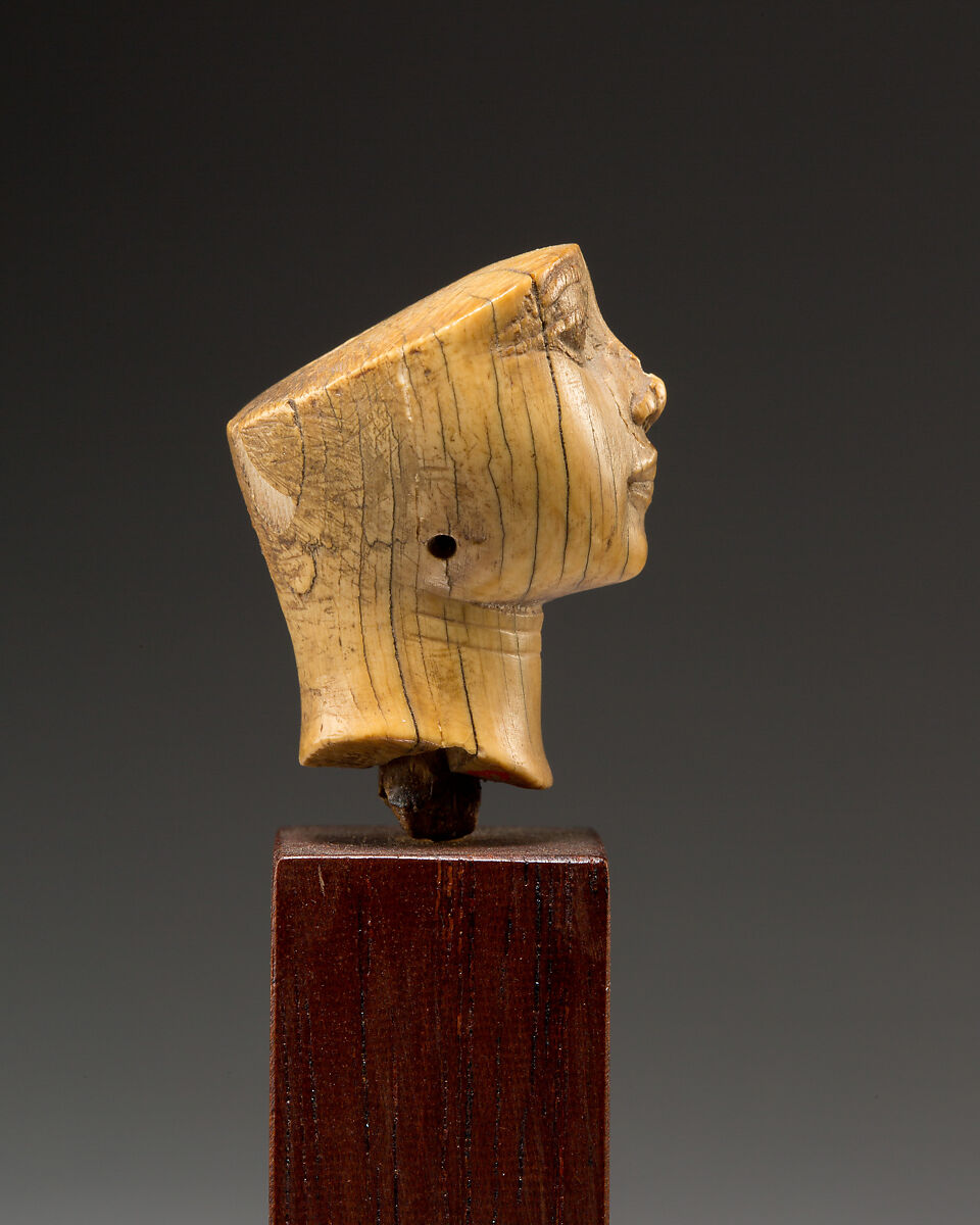 Head of a woman, Ivory (Hippopotamus), Egyptian blue (traces)