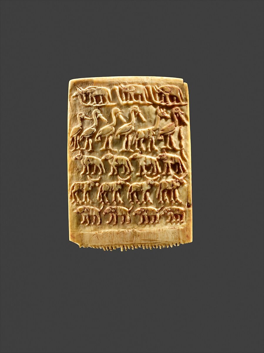 Hair Comb Decorated with Rows of Wild Animals, Ivory 