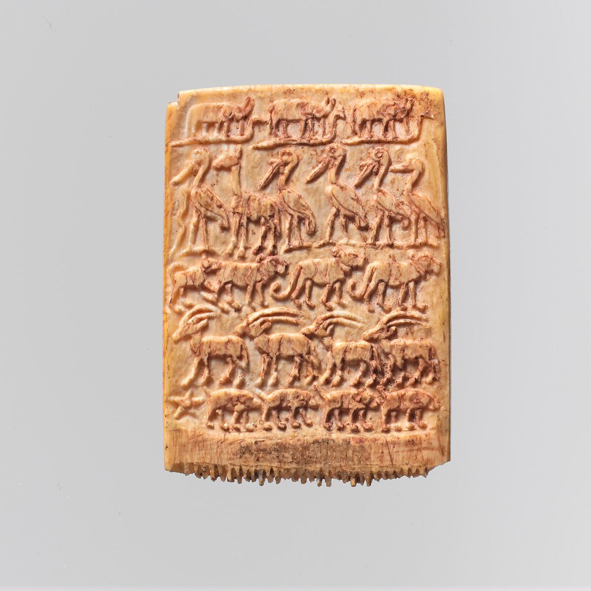 Hair Comb Decorated with Rows of Wild Animals, Ivory