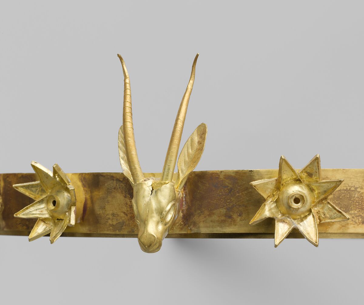 Headband with Heads of Gazelles and a Stag Between Stars or Flowers, Gold