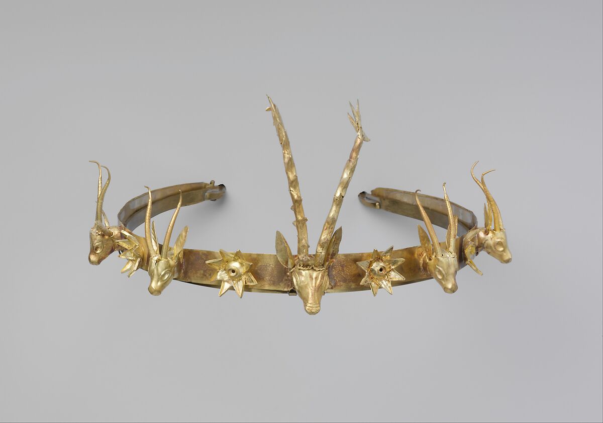 Headband with Heads of Gazelles and a Stag Between Stars or Flowers, Gold